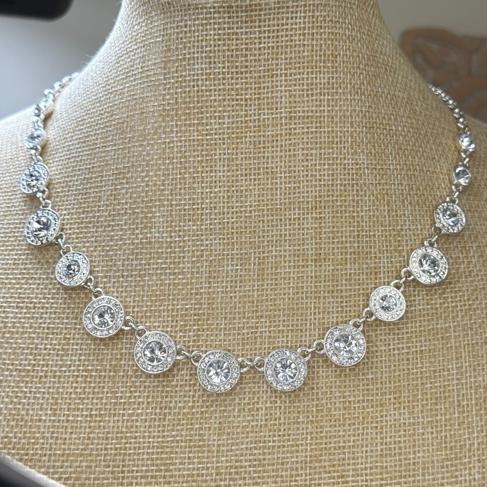 Glam Crystal Halo Silver Collar Necklace from Wedding Prom‎ Formal